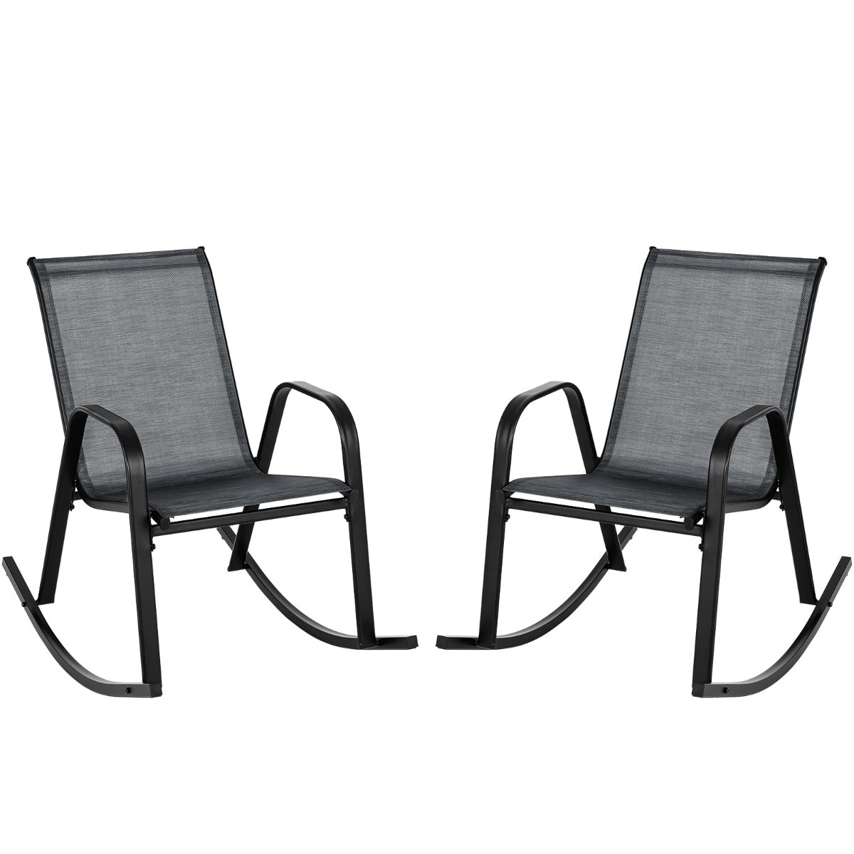 Costway Set of 2 Patio Rocking Chair with Breathable Fabric Seat-Black