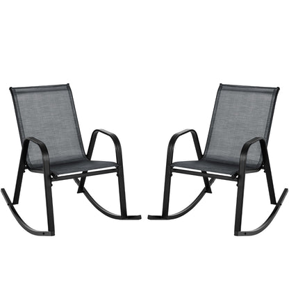 Costway Set of 2 Patio Rocking Chair with Breathable Fabric Seat-Black