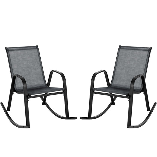 Costway Set of 2 Patio Rocking Chair with Breathable Fabric Seat-Black