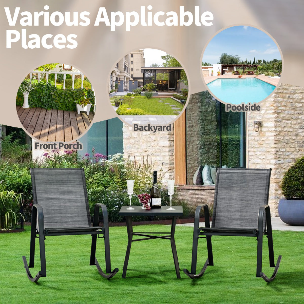 Costway Set of 2 Patio Rocking Chair with Breathable Fabric Seat-Black