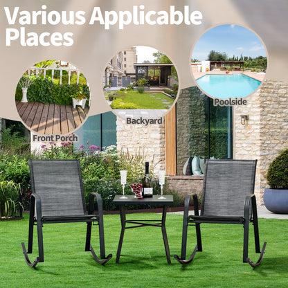 Costway Set of 2 Patio Rocking Chair with Breathable Fabric Seat-Black