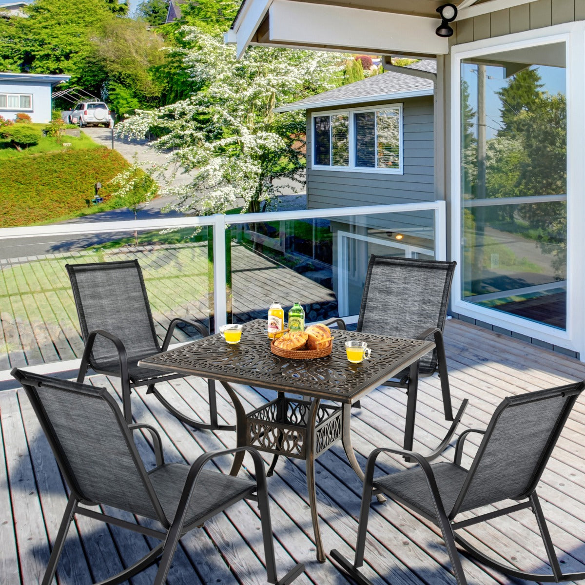 Costway Set of 2 Patio Rocking Chair with Breathable Fabric Seat-Black