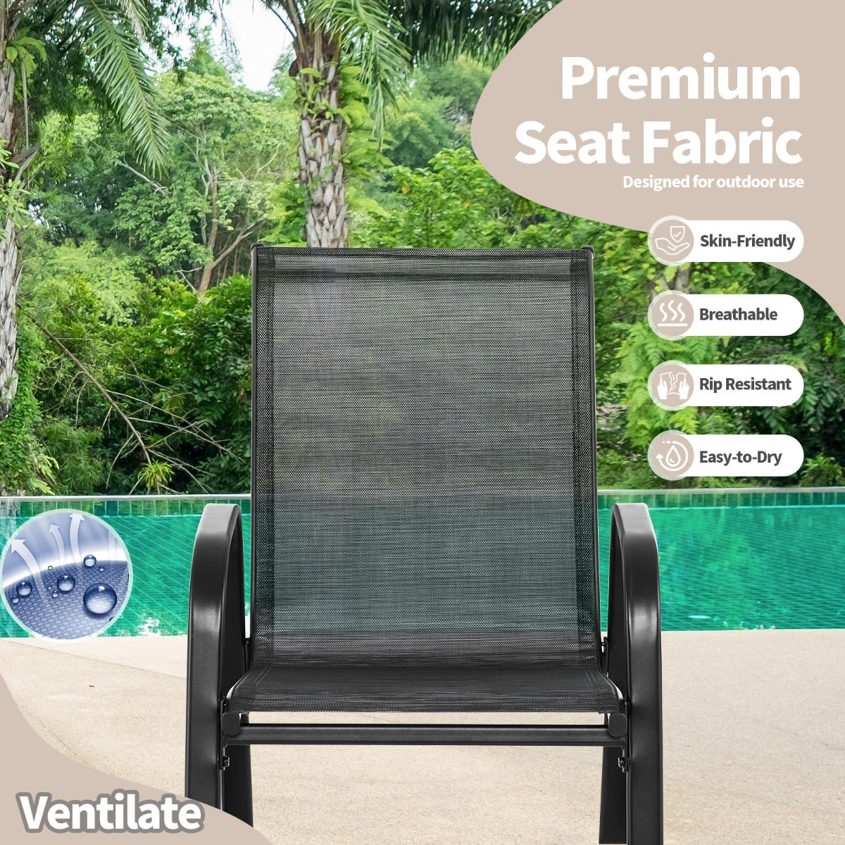 Costway Set of 2 Patio Rocking Chair with Breathable Fabric Seat-Black