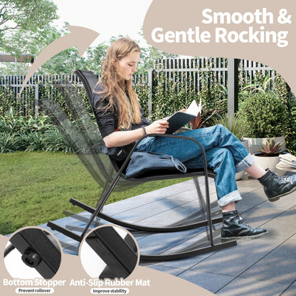 Costway Set of 2 Patio Rocking Chair with Breathable Fabric Seat-Black