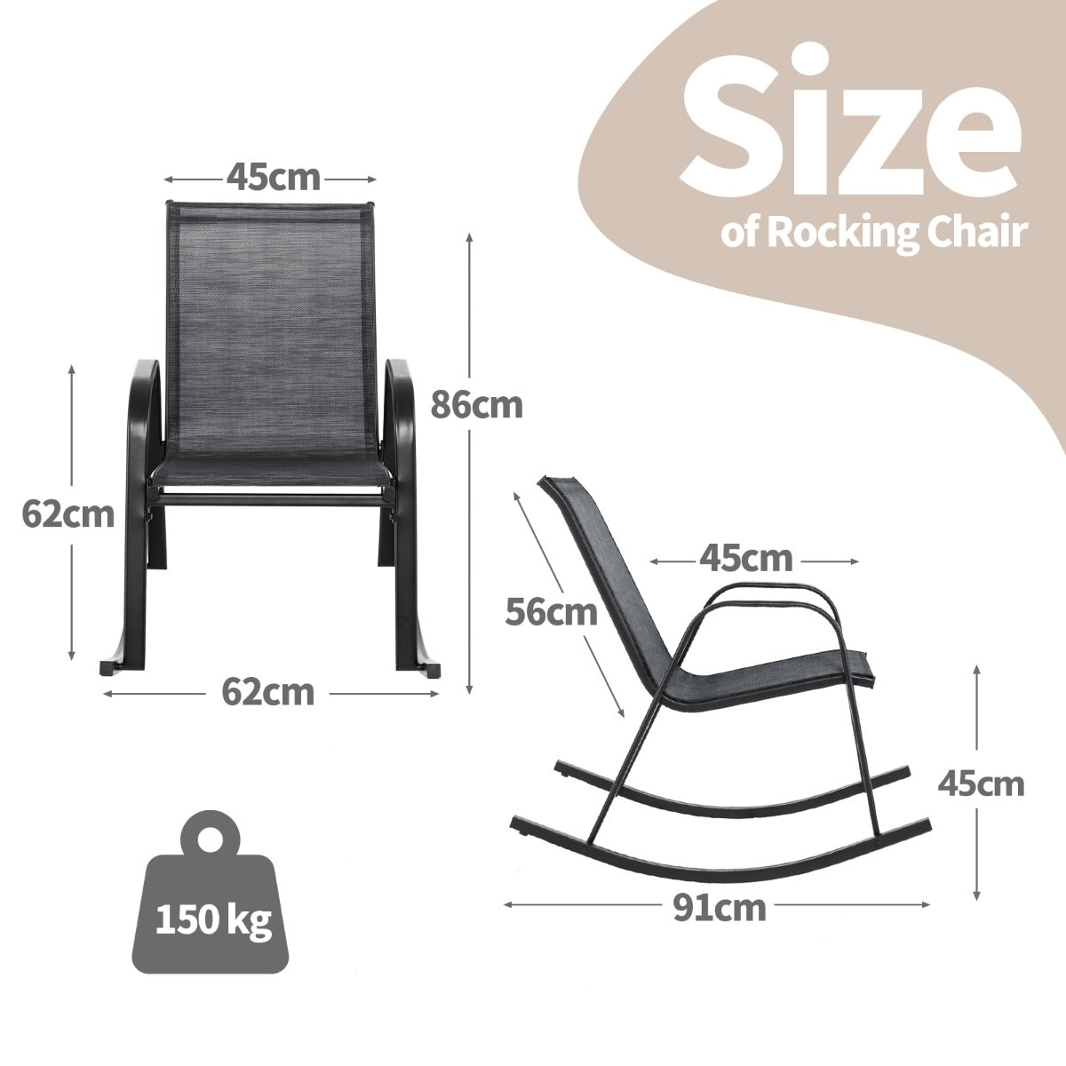 Costway Set of 2 Patio Rocking Chair with Breathable Fabric Seat-Black