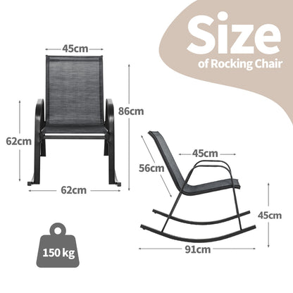 Costway Set of 2 Patio Rocking Chair with Breathable Fabric Seat-Black