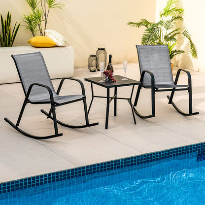 Costway Set of 2 Patio Rocking Chair with Breathable Fabric Seat-Grey