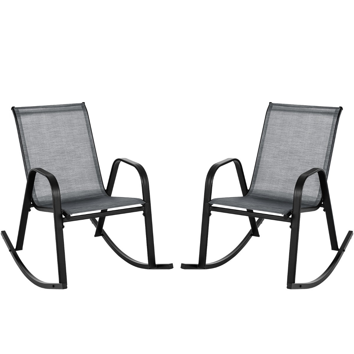Costway Set of 2 Patio Rocking Chair with Breathable Fabric Seat-Grey