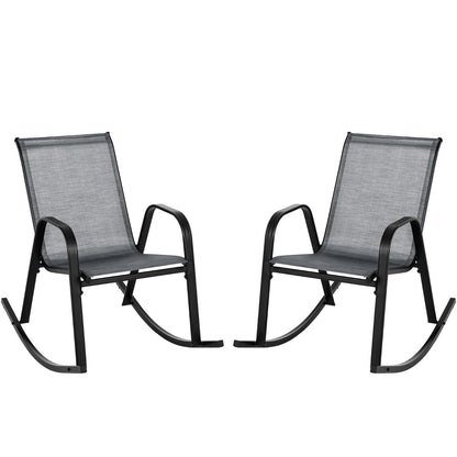 Costway Set of 2 Patio Rocking Chair with Breathable Fabric Seat-Grey
