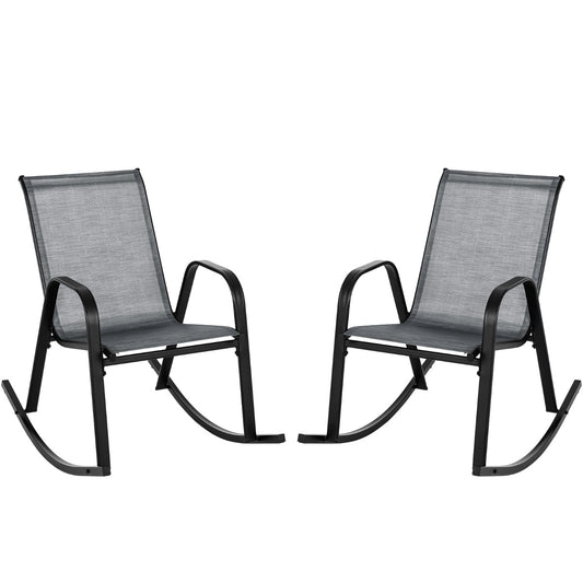 Costway Set of 2 Patio Rocking Chair with Breathable Fabric Seat-Grey