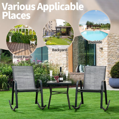 Costway Set of 2 Patio Rocking Chair with Breathable Fabric Seat-Grey
