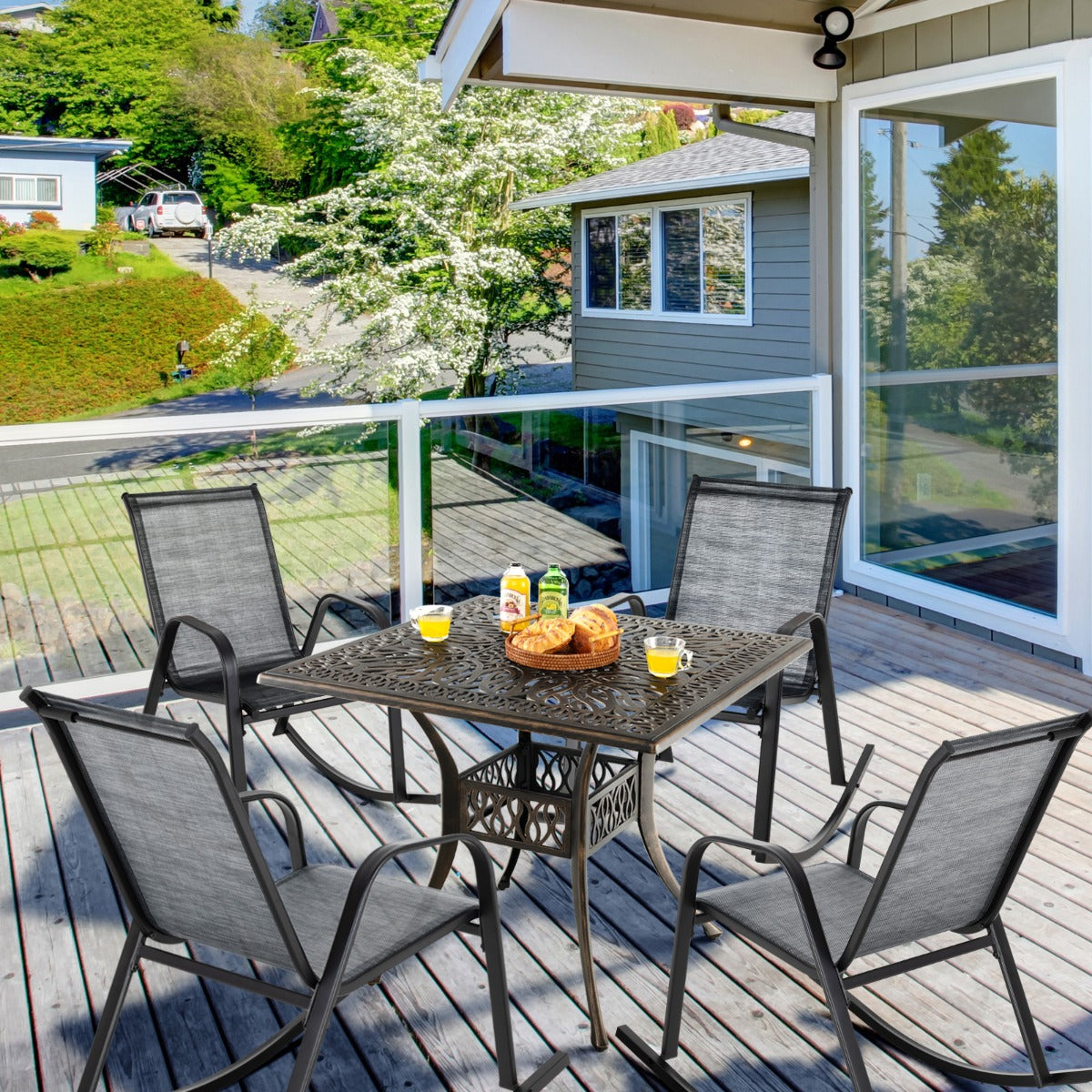 Costway Set of 2 Patio Rocking Chair with Breathable Fabric Seat-Grey