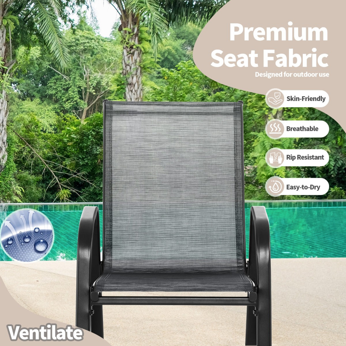 Costway Set of 2 Patio Rocking Chair with Breathable Fabric Seat-Grey