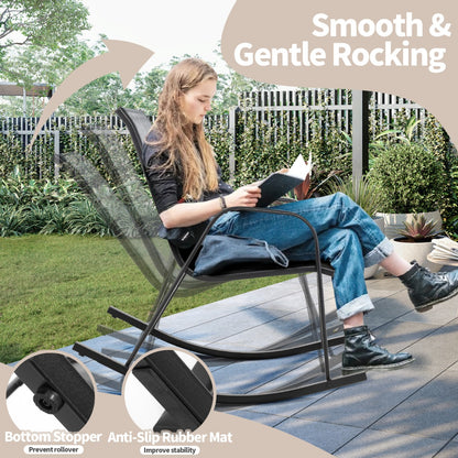 Costway Set of 2 Patio Rocking Chair with Breathable Fabric Seat-Grey