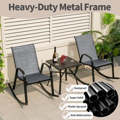 Costway Set of 2 Patio Rocking Chair with Breathable Fabric Seat-Grey