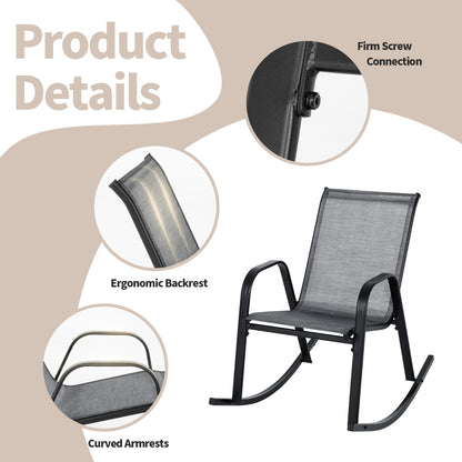 Costway Set of 2 Patio Rocking Chair with Breathable Fabric Seat-Grey