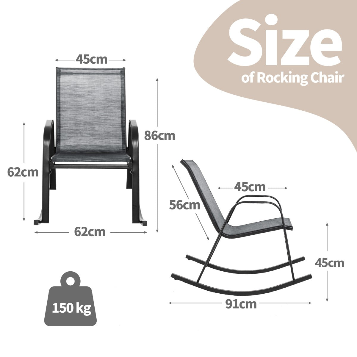 Costway Set of 2 Patio Rocking Chair with Breathable Fabric Seat-Grey