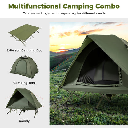 2-Person Camping Cot Tent with Mesh Doors and Skylight Roof-Green