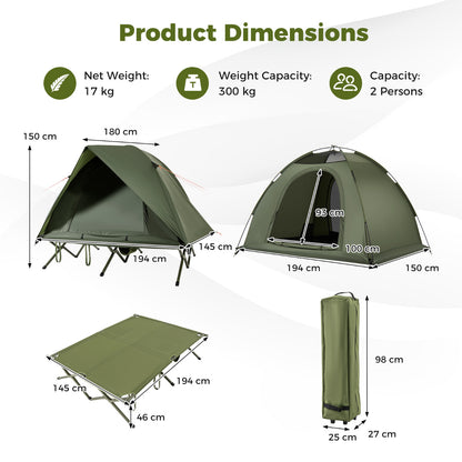 2-Person Camping Cot Tent with Mesh Doors and Skylight Roof-Green