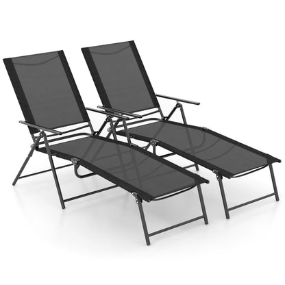 Triangle support structure and reinforced center hinge help keep each folding lounger steady