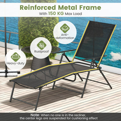 Foldable chaise lounges compactly store in a car trunk, closet, garage, or outdoor storage area