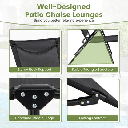 Adjustable footrests and supportive backrests create a personalized outdoor lounging experience