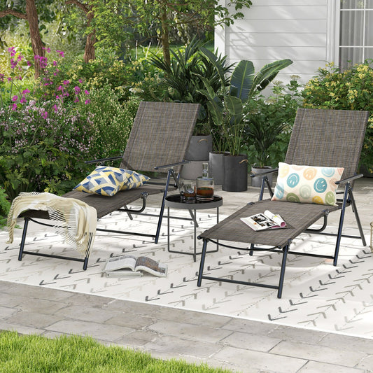 Costway 2 Piece Patio Folding Chaise Lounge Chairs with 6-Level Backrest-Coffee