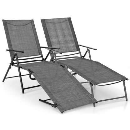 Triangle support structure and reinforced center hinge help keep each folding lounger steady