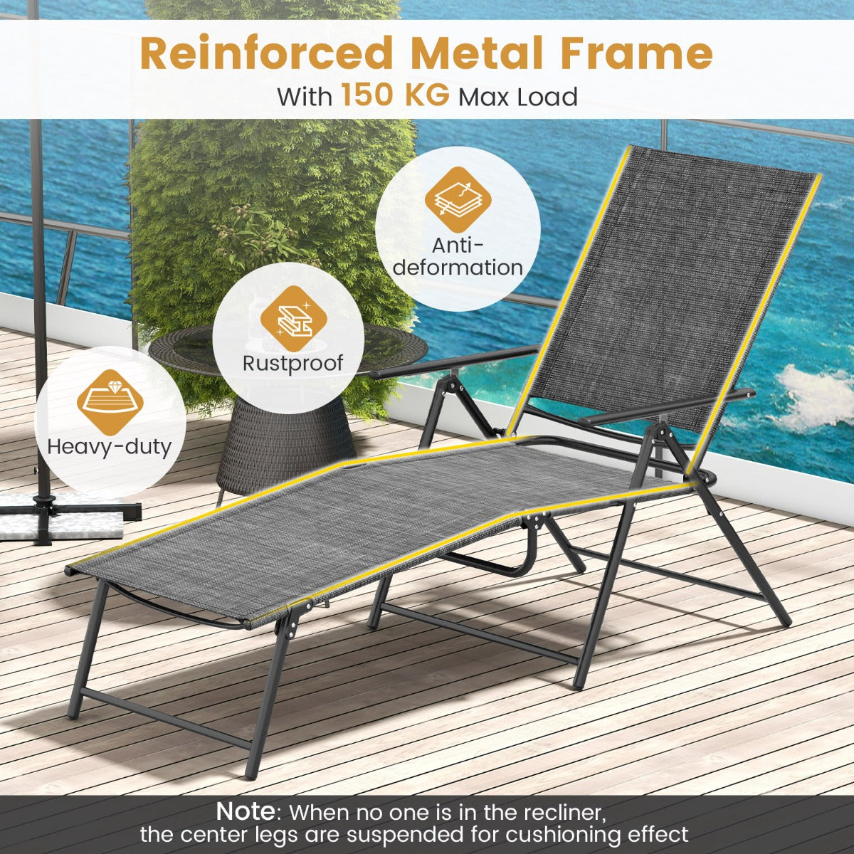 Fully assembled patio chairs open quickly for convenient use without extra installation work