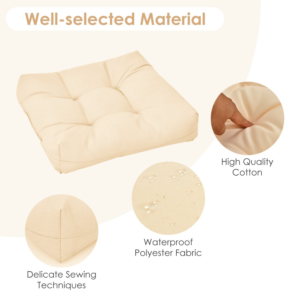 Sun-resistant outdoor cushions help resist fading during use on balconies, gardens, and patios