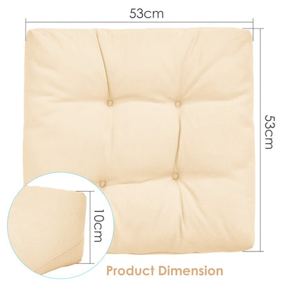 Two-pack navy patio chair cushions with thick cotton filling for comfortable outdoor seating