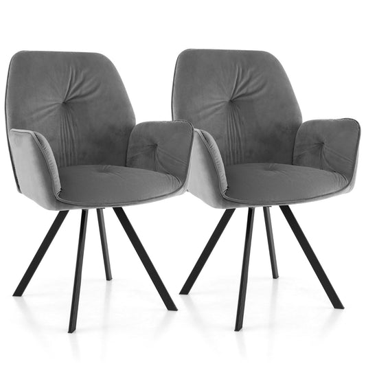 Costway 2 Pieces Modern Velvet Swivel Accent Arm Chairs with Metal Legs
