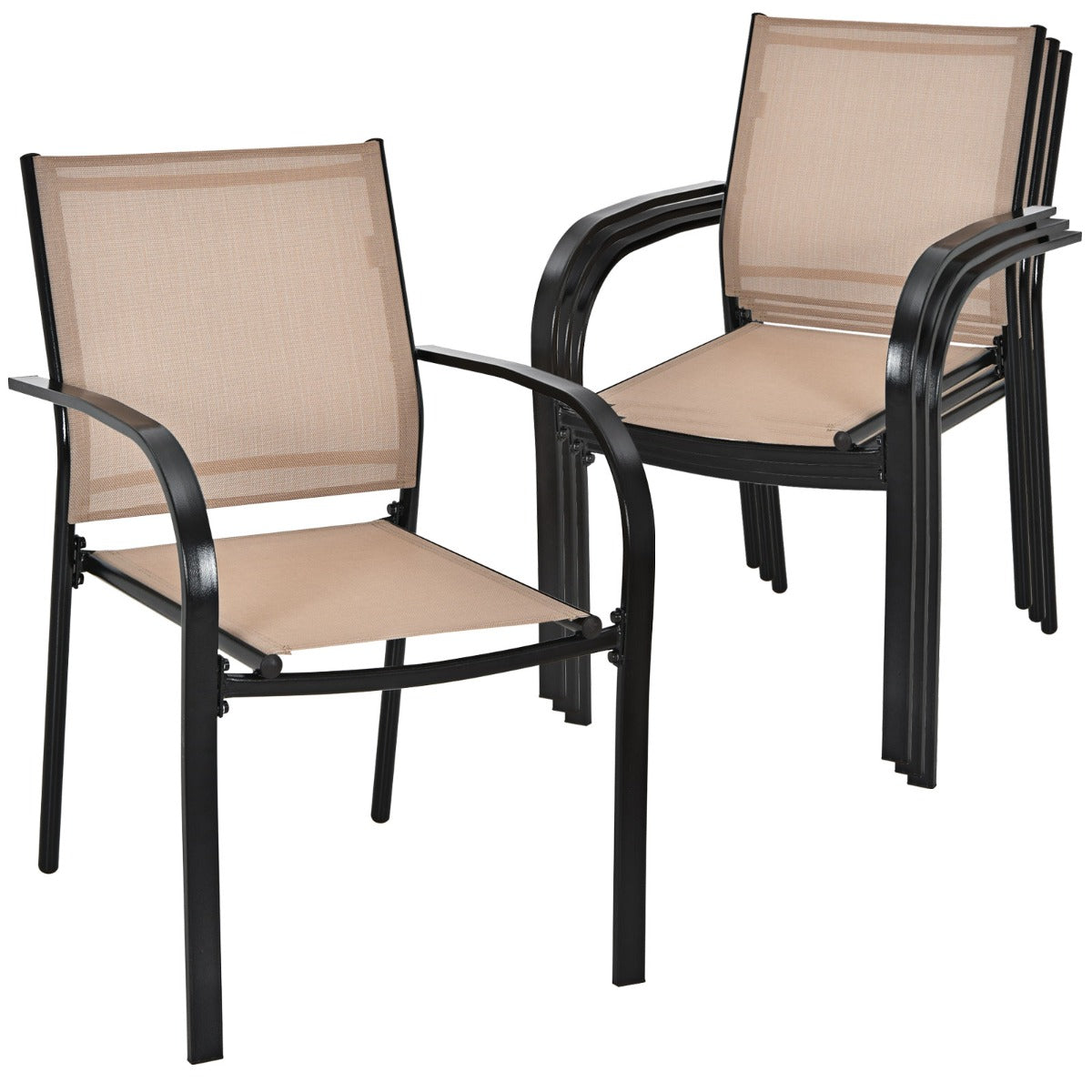 Costway 2 Pieces Outdoor Stackable Dining Chairs with Armrests & Fabric