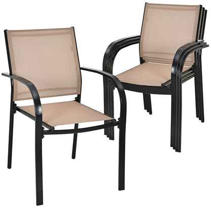 Costway 2 Pieces Outdoor Stackable Dining Chairs with Armrests & Fabric
