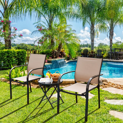 Costway 2 Pieces Outdoor Stackable Dining Chairs with Armrests & Fabric