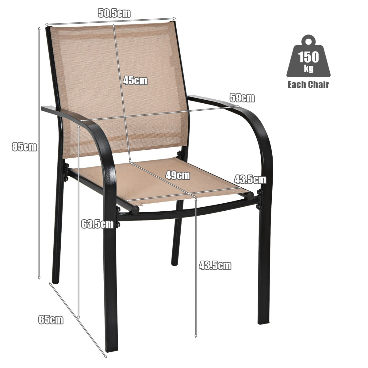 Costway 2 Pieces Outdoor Stackable Dining Chairs with Armrests & Fabric