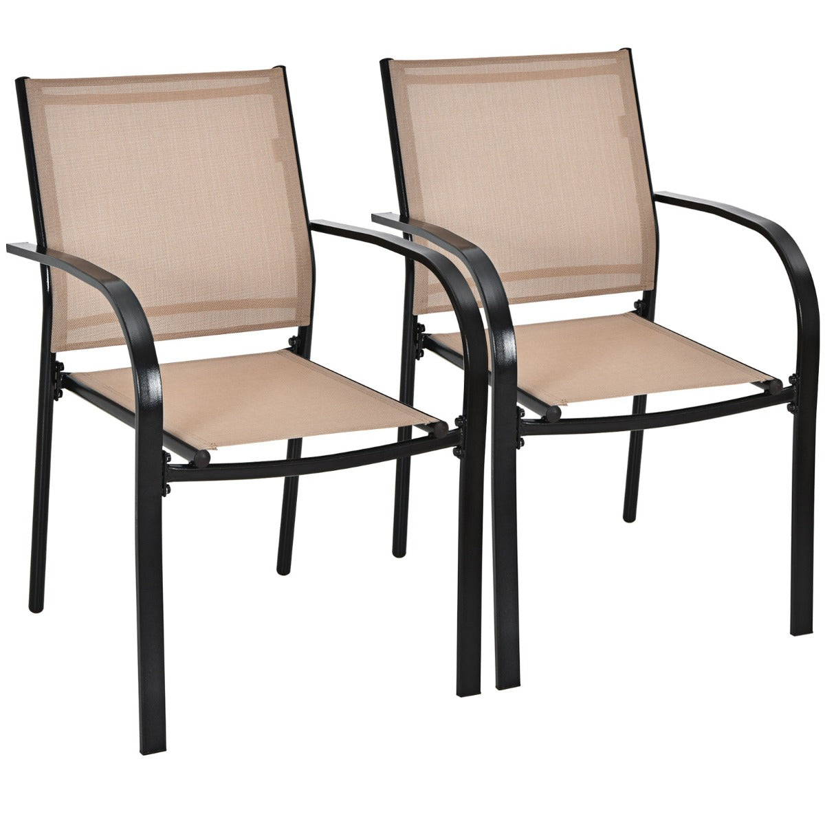 Costway 2 Pieces Outdoor Stackable Dining Chairs with Armrests & Fabric