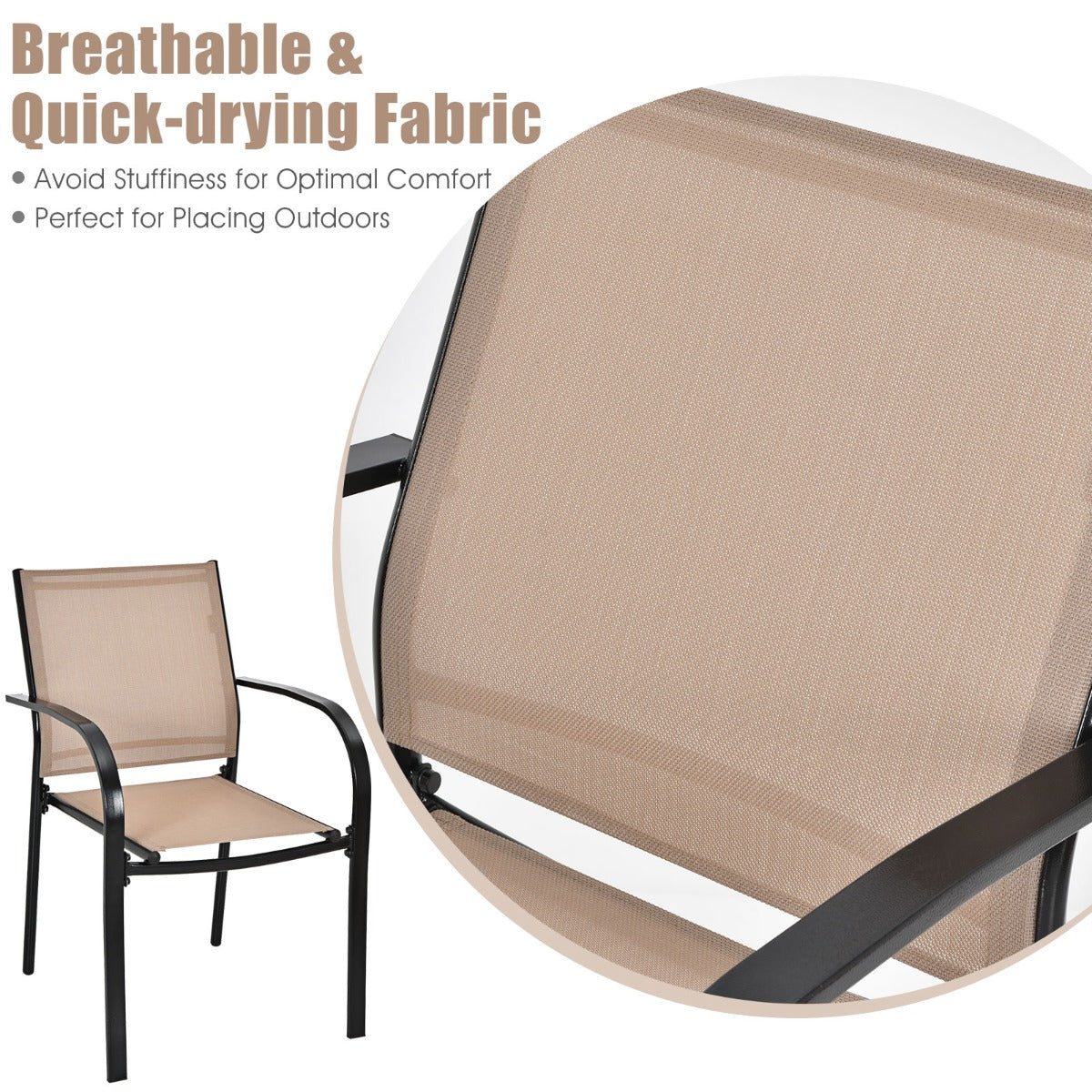 Costway 2 Pieces Outdoor Stackable Dining Chairs with Armrests & Fabric