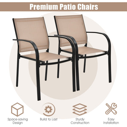 Costway 2 Pieces Outdoor Stackable Dining Chairs with Armrests & Fabric