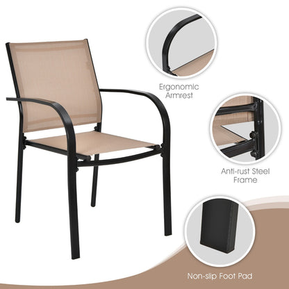 Costway 2 Pieces Outdoor Stackable Dining Chairs with Armrests & Fabric