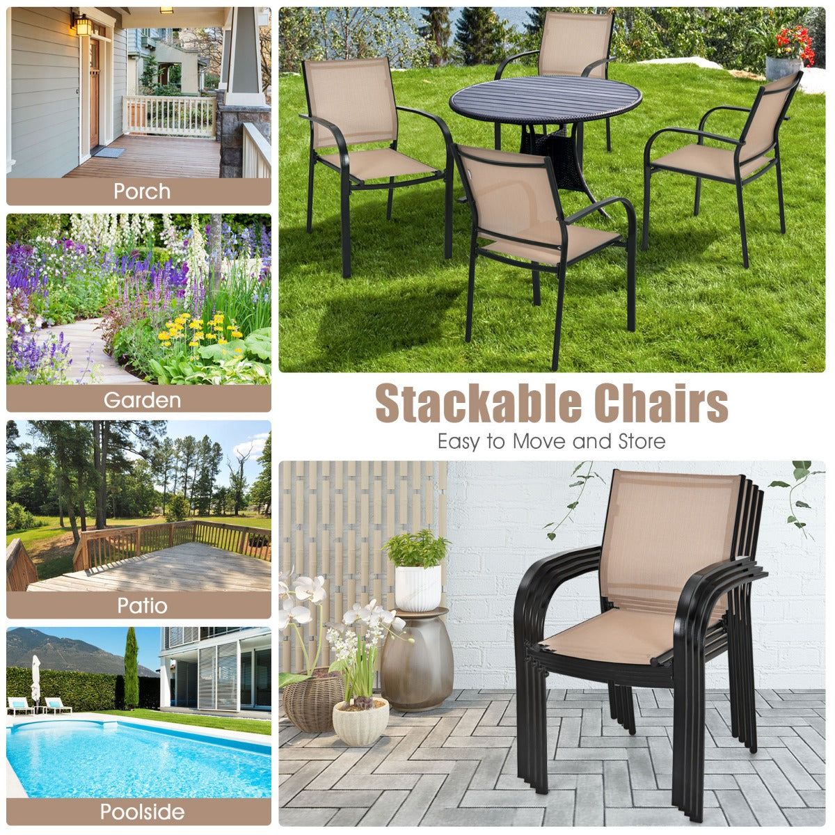 Costway 2 Pieces Outdoor Stackable Dining Chairs with Armrests & Fabric
