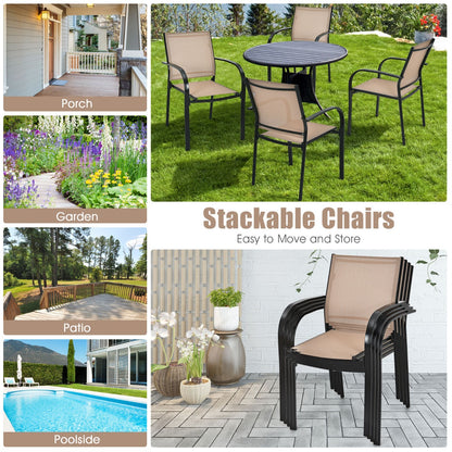 Costway 2 Pieces Outdoor Stackable Dining Chairs with Armrests & Fabric