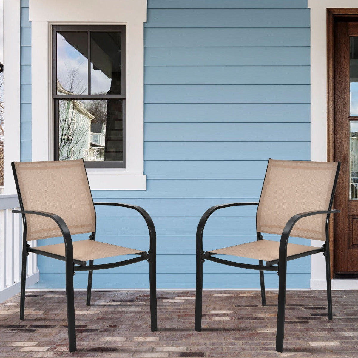 Costway 2 Pieces Outdoor Stackable Dining Chairs with Armrests & Fabric