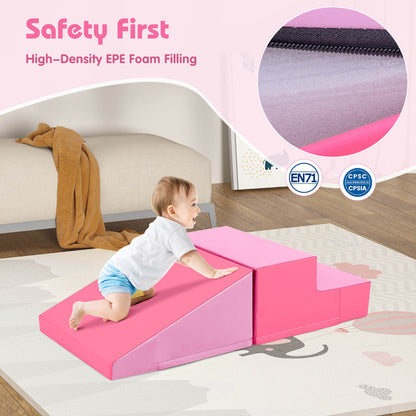 2 Pieces Soft Block Play Set with hook and loop fasteners for Crawling and Climbing-Pink