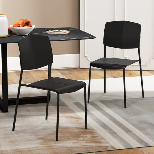 Costway Set of 2 Plastic Dining Chair Stackable Armless Chairs with Metal Legs and Back-Black-2 pieces
