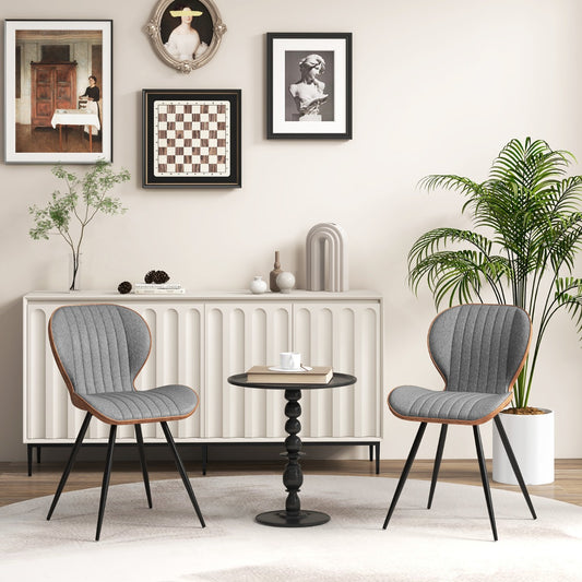 Costway 2 Set Armless Dining Chai with Curved Backrest and U-shaped Seat-Grey