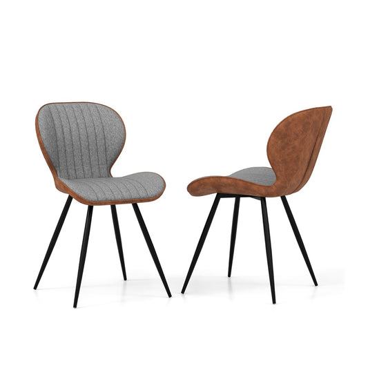 Costway 2 Set Armless Dining Chai with Curved Backrest and U-shaped Seat-Grey