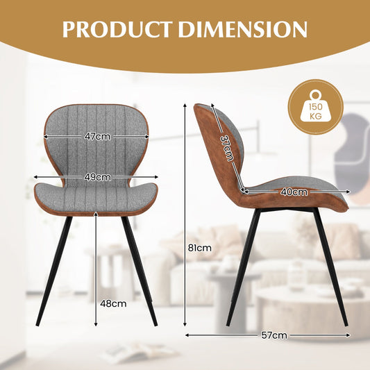 Ergonomic upholstered dining chair with curved backrest, U-shaped seat, and soft gray fabric