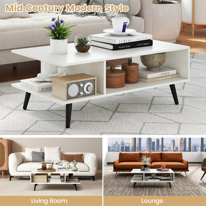 2-tier Coffee Table with 2 Open Shelves and Heavy-duty Metal Frame-White