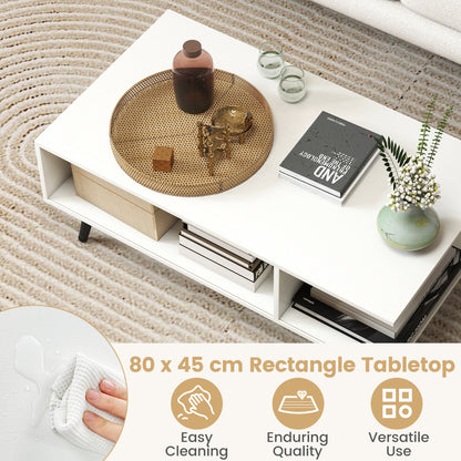 2-tier Coffee Table with 2 Open Shelves and Heavy-duty Metal Frame-White